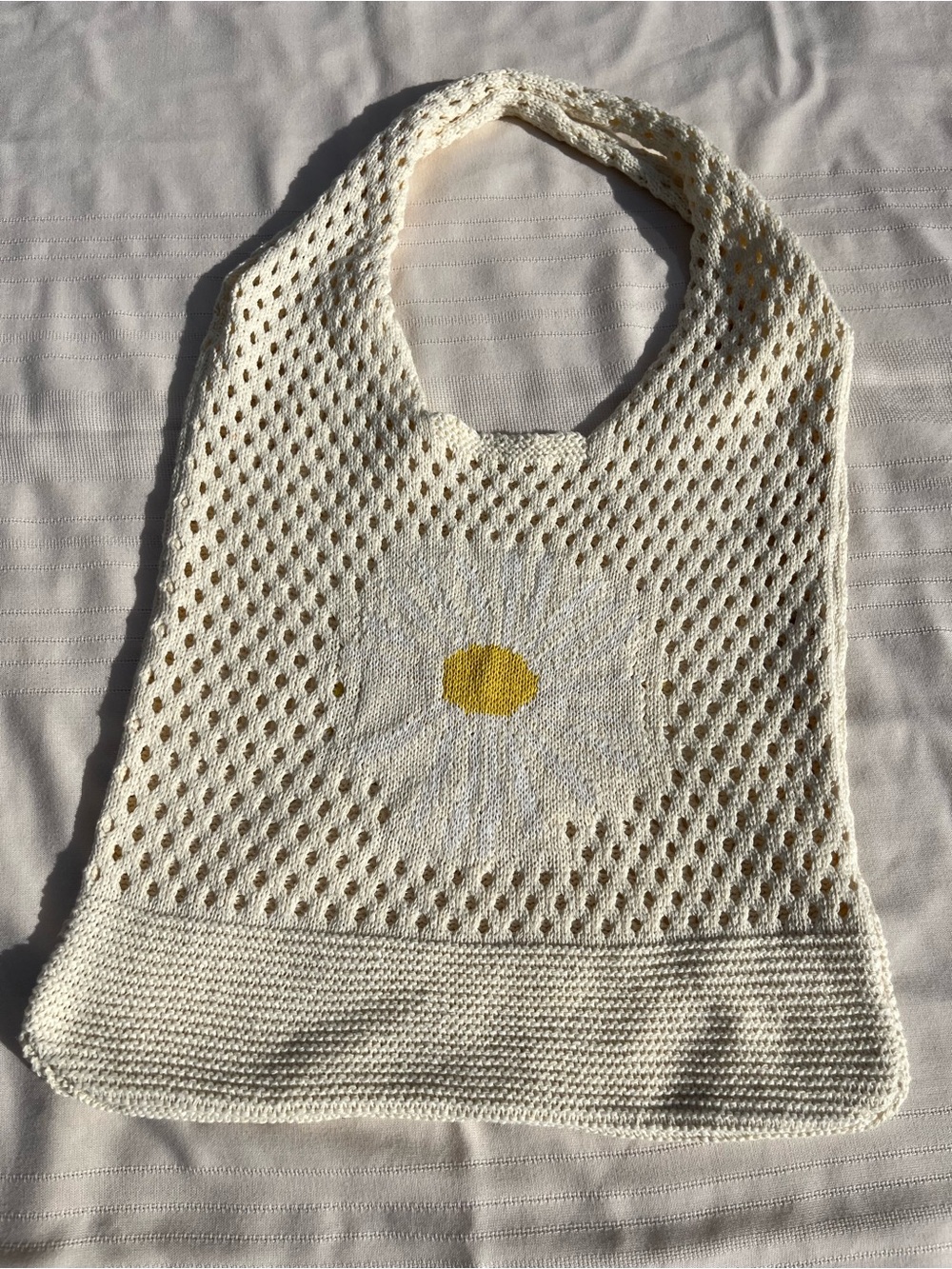 Y2K Boho Hobo Crochet Cream Knit Daisy Tote Bag - Picture 3 of 12